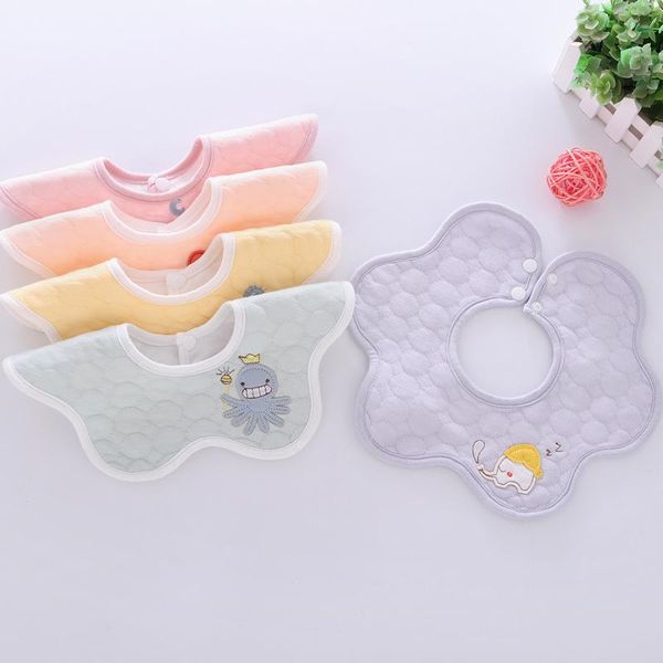 

360 degree waterproof double button cotton flower shape cartoon embroidered bibs
