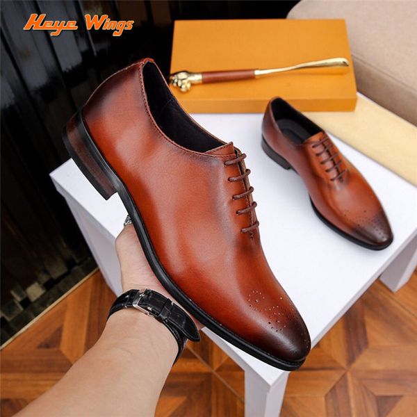 

genuine leather men's dress shoes fashion brogue retro business gentleman wedding shoes oxfords for men, Black