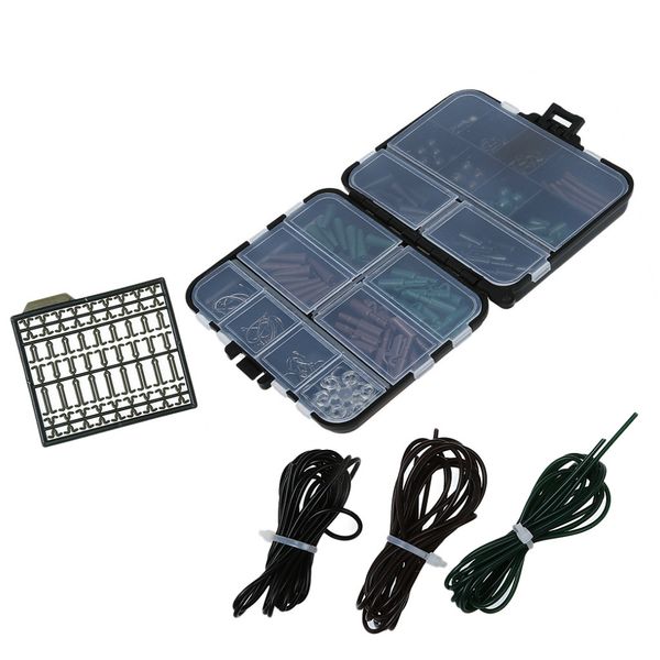 

utility fishing tackle box set carp fishing hooks swivels beads rubber tubes tools