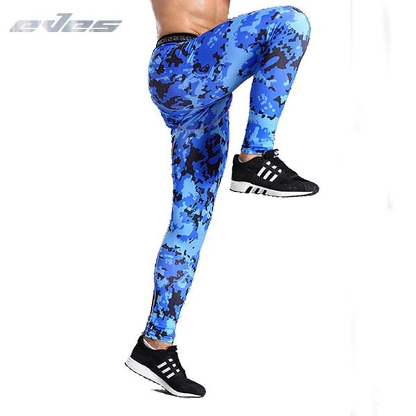 

eves mens leggings men camouflage sports pro compression pants basketball long running tights quick-drying tights for men, Black;blue