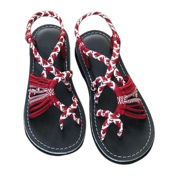 

bohemian sandals fashion gladiator sandals female flat rome style cross tied shoes beach ladies shoes sky, Black