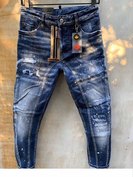 

модные мужские проблемные рваные байкерские джинсы повседневные брюки slim fit мотоцикл байкер джинсовые модные дизайнерские брюки хип-хоп м, Blue