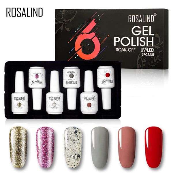 

rosalind 6pcs/kit gel nail polish set hybrid varnish uv gel acrylic polish all for manicure base and coat for nail art, Red;pink