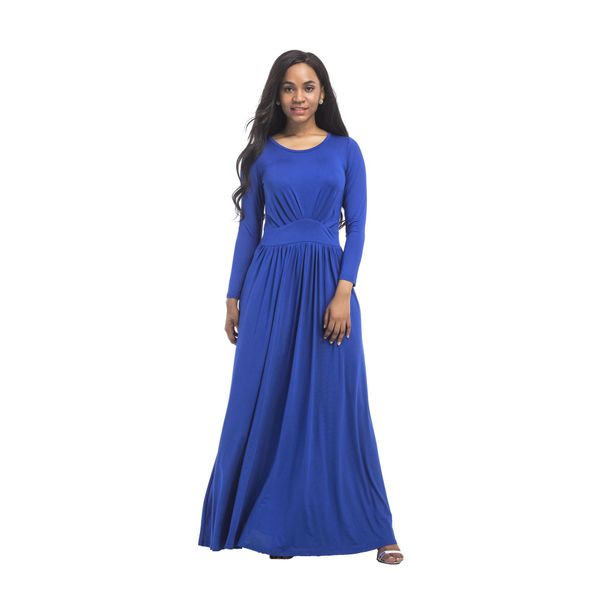 

women long dresses loose long sleeve autumn o neck casual solid white black blue party beach plus size maxi dress, Black;gray