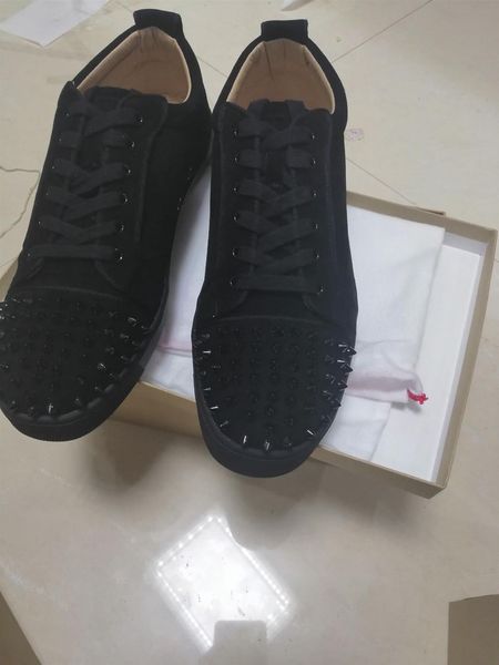 

2020 selling sal sneaker studded spikes men trainers red bottom shoes grey new designer flats 100% genuine leather for us 5-12, Black