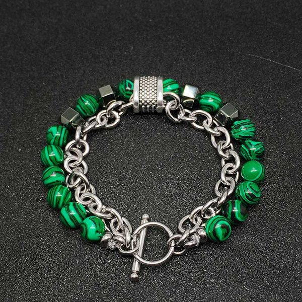 

beads bracelet men stainless steel natural stone bracelet chains on hand gift for man accessories hip hop double layer wholesale, Black