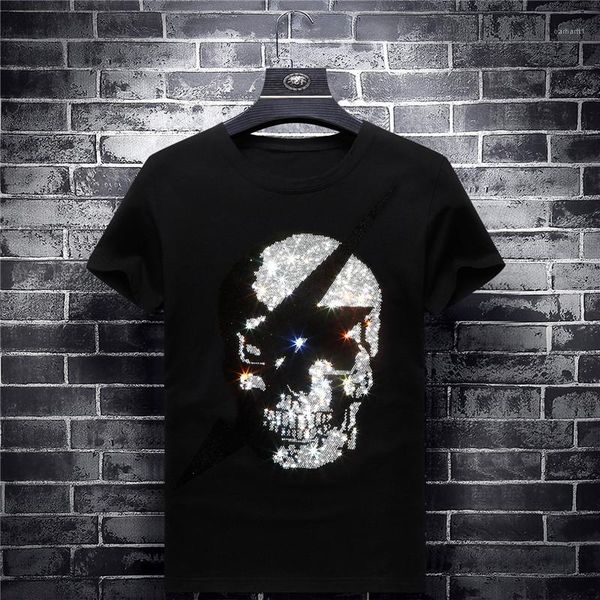 

мужские топы мода мужской модальные тройники бренд череп дизайнер мужские футболки с коротким рукавом o образным вырезом горячий бурение чер, White;black