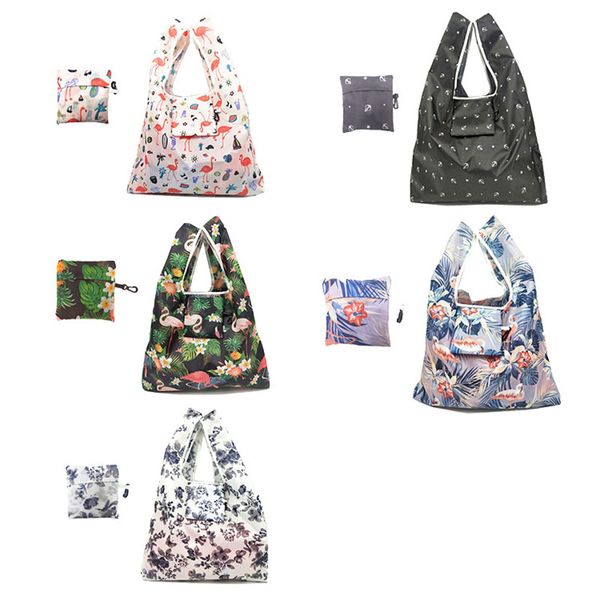 

new lady foldable recycle shopping bag eco reusable shopping tote bag cartoon floral fruit vegetable grocery no zipper