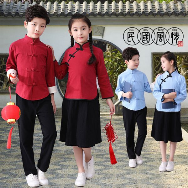 

children the republic of china wind clothing student may fourth youth chinese tunic suit male girl cotton clothes chorus recite show serve, Black