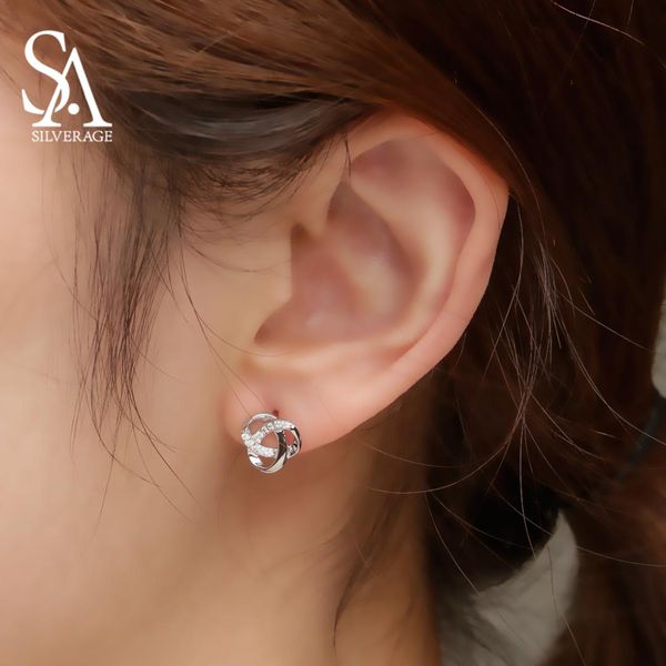 

sa silverage 925 sterling silver stud earrings woman 925 silver zirconia stud earring for women jewelry accessories gifts, Golden;silver