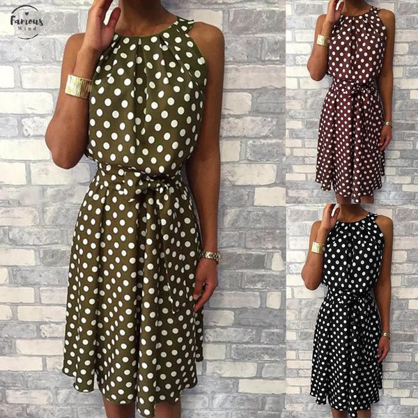 

women halter dress summer fashion polka dot knee length dress sleeveless dresses off shoulder casual loose dress 2020, Black;gray