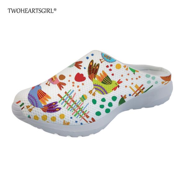 

twoheartsgirl floral style farm chicken print flat slippers for women lightweight female ladies summer home shoes beach sandals, Black
