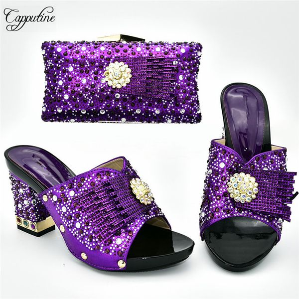 

fashion purple lady high heel sandal shoes and evening purse bag set with shinning stones for party 388-5, heel height 7cm, Black