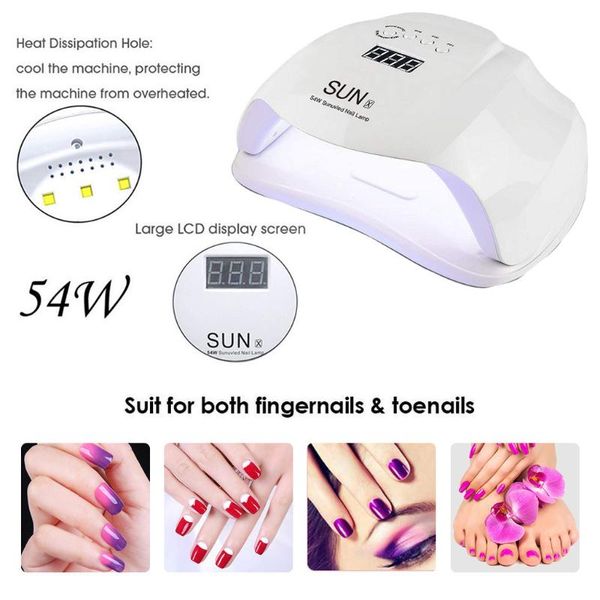 

sun 5x plus uv led lamp for nails dryer 54w digital display infrared induction ice lamp for manicure auto sensor nail art tools