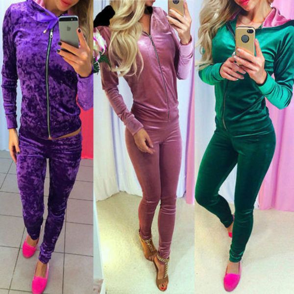 

women 2pcs tracksuit hoodies zip up long sleeve + long pants casual suit set outfits autumn new, White