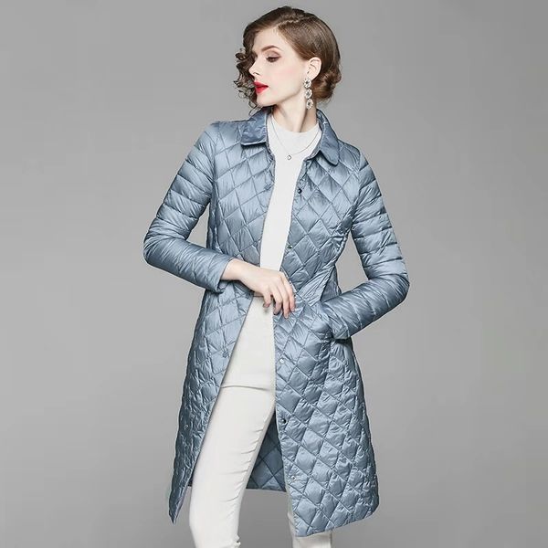 

women winter long down coat luxury designer light 90% white duck down filled jacket womens rhombus check black coats clothing gift size s