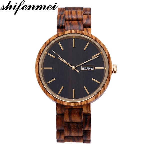 

shifenmei full wooden watches mens waterproof date display multifunction quartz wristwatch male clocks gifts relogio masculino, Slivery;brown