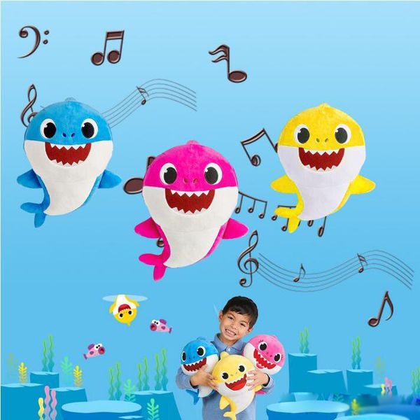 6 Colors 30cm Baby Shark Plush Toys grandpa grandma light with Music Cartoon Stuffed Lovely Animal Soft Dolls Music Shark Plush Animals