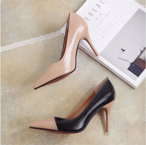 

женщины насосы ol мода заклинание цвет высокие каблуки одиночные туфли женские весна лето лакированная кожа свадебная вечеринка обувь женщин, Black