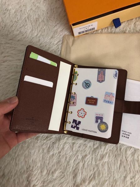 

medium small ring agenda cover designer womens fashion notebook credit card holder case luxury wallet iconic brown waterproof canvas r20005, Red;black