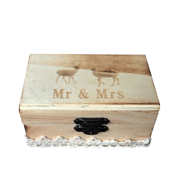 

vintage mr & mrs deers wooden ring box ring holder wedding bearer box, Black