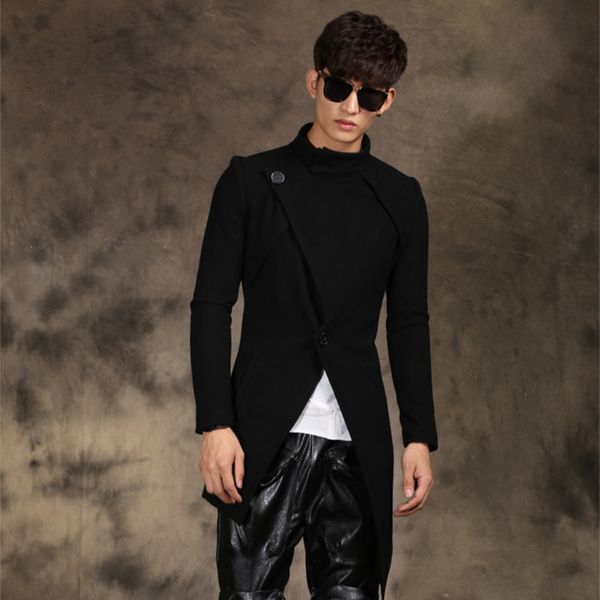 

xs-6xl 2019 men clothing bigbang fashion hair stylist medium-length woolen overcoat coat plus size costumes, Black