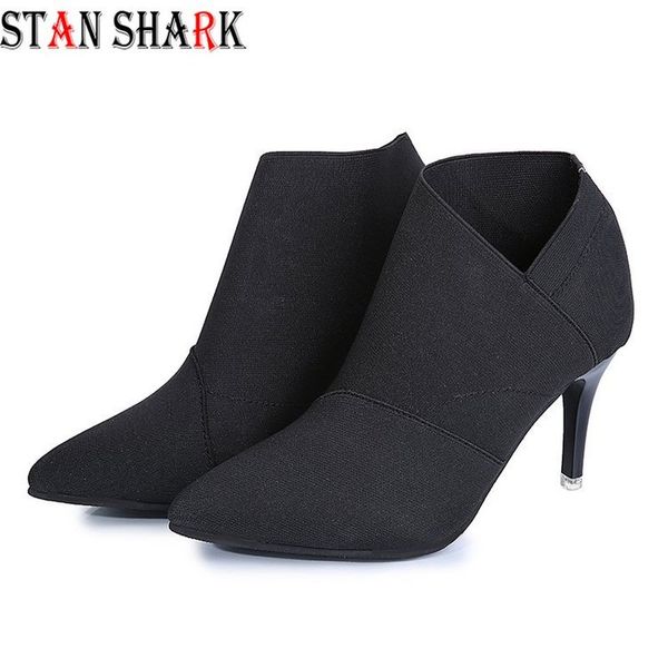 

2019 new women's autumn winter slip-on retro high heel ankle boots high heels women leather ankle boots pointed toe, Black