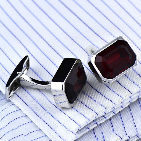 

octagon red zircon cufflinks crystal french button, Silver;golden