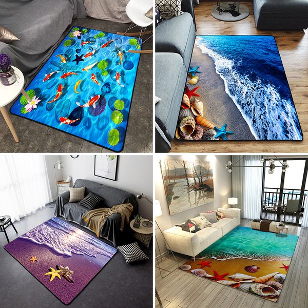 

ocean beach hd 3d printed hallway floor mats carpets for living room bedside blanket kids bedroom crawl tapetes para casa sala