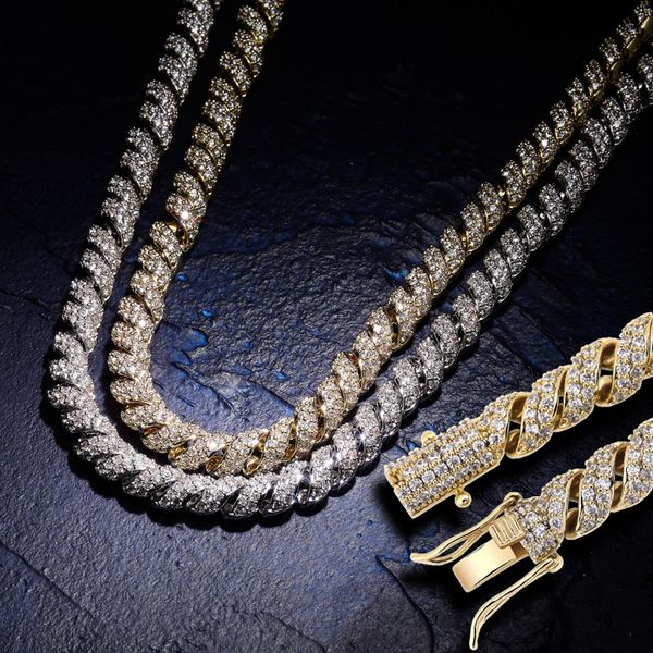 New Deigner banhado a ouro Mens Bling cheio de diamantes torção Cadeia Colar Choler por Homens Ice Fora Cubic Zirconia Miami Curb Hip Hop Rapper Jóias