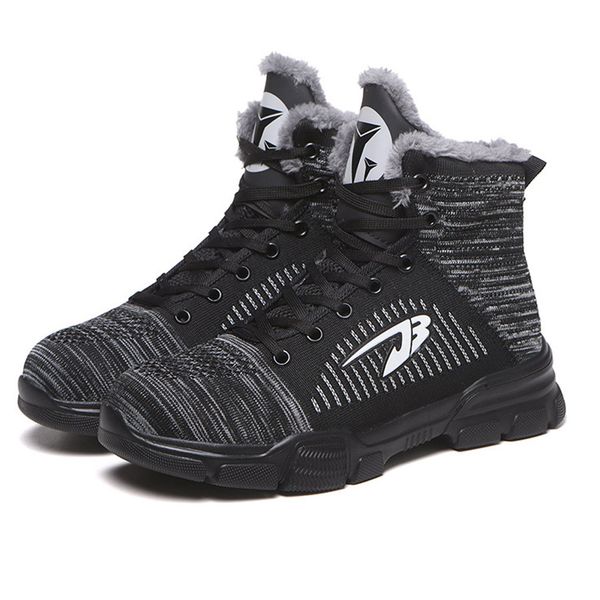

selling fashion mens plush thicken work shoes anti-slip lace-up high streetwear for fall winter spring -b5, Black