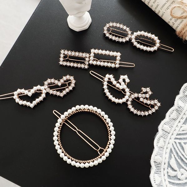 

новые женщины имитация жемчуга геометрическая заколка ретро горный хрусталь аксессуары для волос для партии, Golden;white