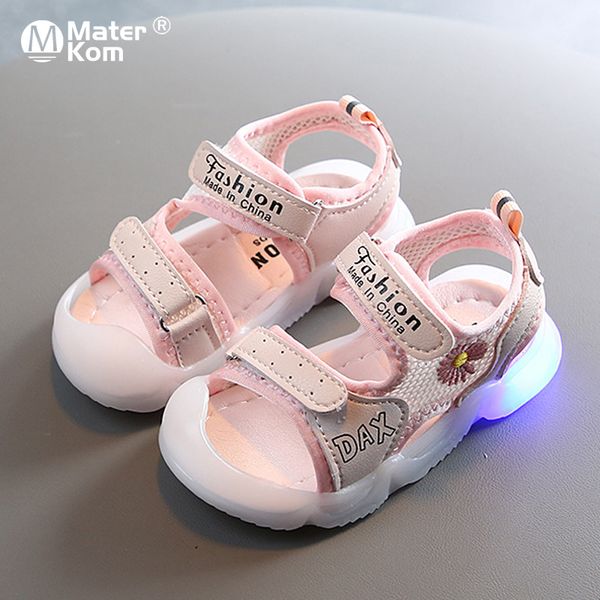 

sandals size 15-25 baby toddler shoes kid soft non-slip casual girls led light up boys breathable luminous, Black;red