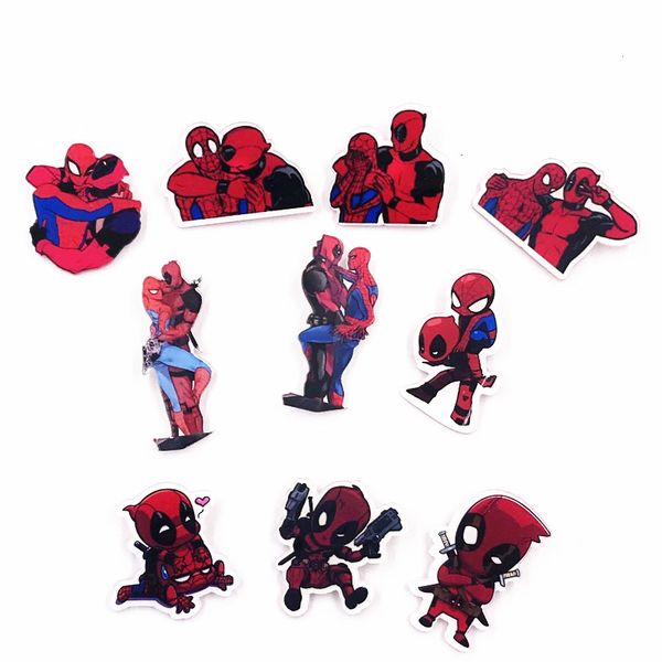 

10pcs wholesale cartoon exquisite spider man badge funny deadpool acrylic brooch pin for decoration on backpack t-shirt, Gray