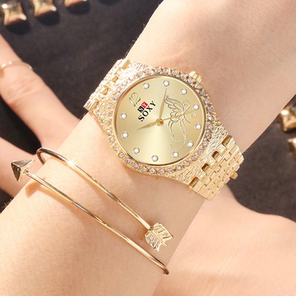 

2020 new women flower butterfly exquisite casual ladies watch bracelet watches fashion rhinestone women's watches female clock, Slivery;brown