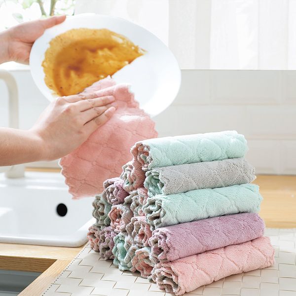 

2667 water-absorbing dishcloth thick ca zhuo bu towel kitchen oil-not shed cleaning cloth hand towel sleeves, White