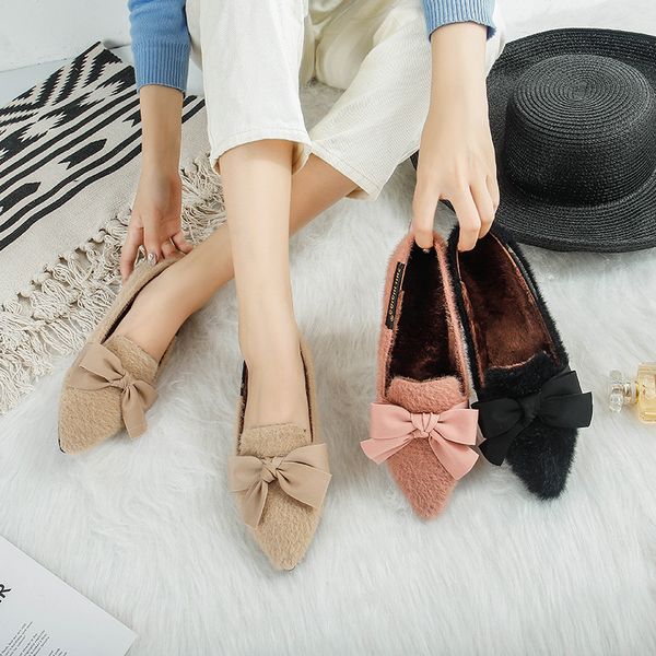 

womens loafers shoes casual female sneakers bow-knot flats 2019 fashion women's pointed toe slip-on butterfly new winter dress, Black
