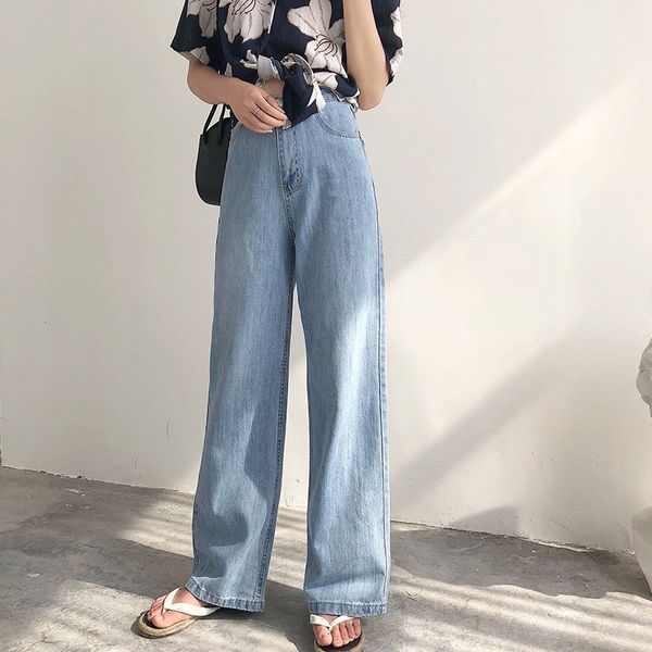 

2019 new women high waist jeans blue denim straigh pants stretch waist women jeans