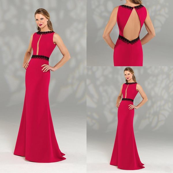 2020 A-Linie Rotes Kleid für die Brautmutter, Juwel, ärmellos, appliziert, hohl, bodenlang, maßgeschneidertes, elegantes, langes formelles Partykleid, günstig