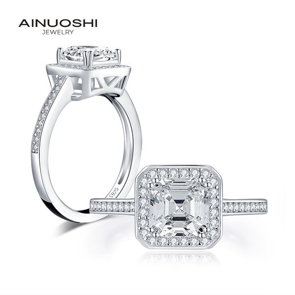 

ainuoshi 925 sterling silver 1.5 ct square cut halo ring engagement simulated diamond women wedding silver rings jewelry, Golden;silver