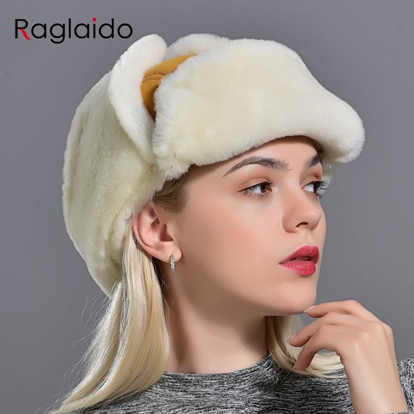 

women's bomber hats with earflaps russian ushanka aviation winter warm female lambwool fur hat fashionable sheepskin trapper hat, Blue;gray