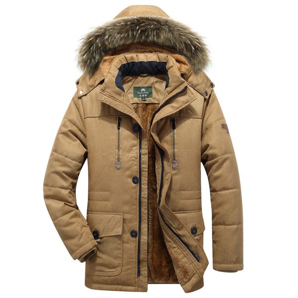 

new winter parka men thick warm windbreaker winter jacket men fashion hooded fur collar wool liner plus size l-7xl outerwear, Tan;black