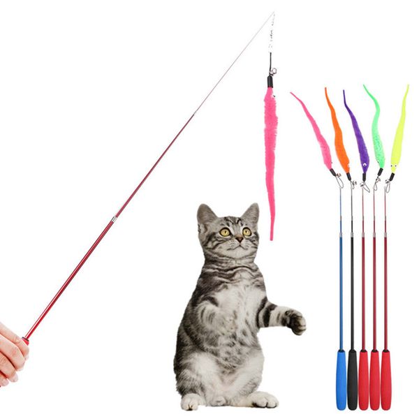 

5pcs/set kitten cat teaser wand rod chase toys replacement refill plush worms pet interactive training toys random color qdd9241