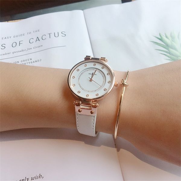 

diamond luxury fashion white women watches kaxina elegant female dress wristwatches ultra thin casual lady quartz leather watch, Slivery;brown