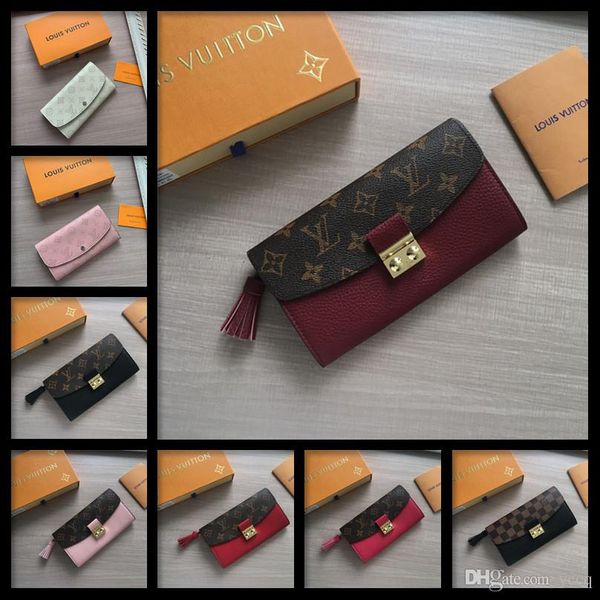 

18ss leather luxury zipper clutch wallets for women long coin purses card holder phone pocket fashion girls wallet carteira madaf, Red;black