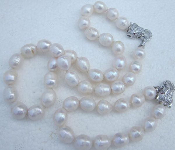 

sets of 12-13mm south sea baroque white pearl necklace 18inch &bracelet 7.5-8, Black