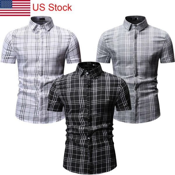 

new summer plaid men's short sleeve turn down collar casual luxury check print cotton work shirt plus size -3xl, White;black