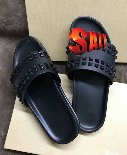 

donna studded red bottom slippers designer red bottoms shoes men rivet spikes flat slippers, Black