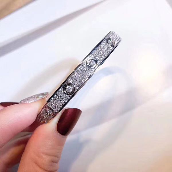 

fine jewelry titanium steel cubic zirconia micro paved full stone screw bracelets love bangles men women bracelet femme, Black