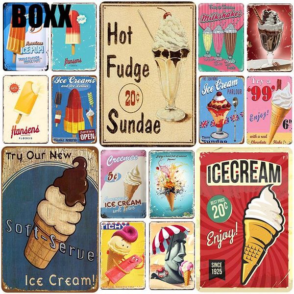 

ice cream plaque metal vintage tin sign pin up shabby chic decor metal signs vintage bar decoration metal poster pub garage plaques plate